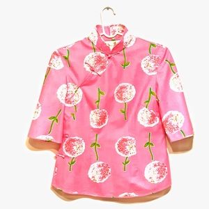 Qipao blouse floral print pink cotton